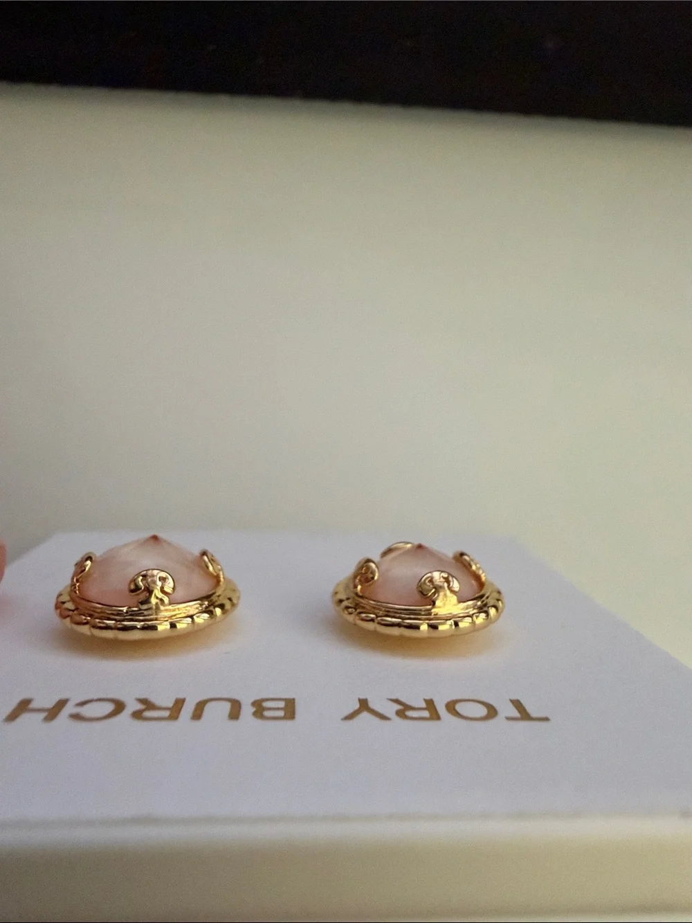 Tory Burch Gold and Blush Round Stud Earrings NWOT